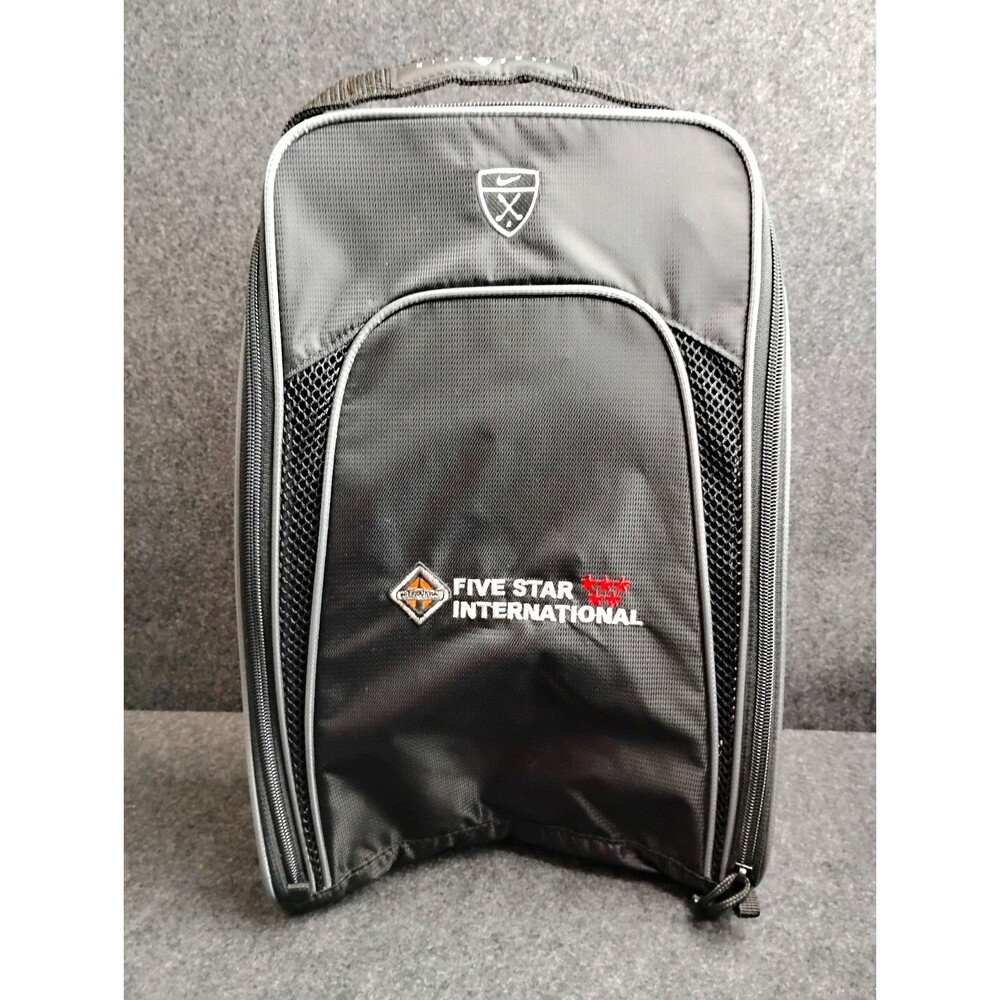 Nike Golf Shoe Bag Black Gray Nylon Mesh Vent 14x10x5” Tote Zip Five Star Int'l